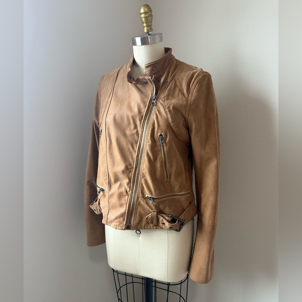 We The Free Light Brown Vegan Leather Moto Jacket Medium